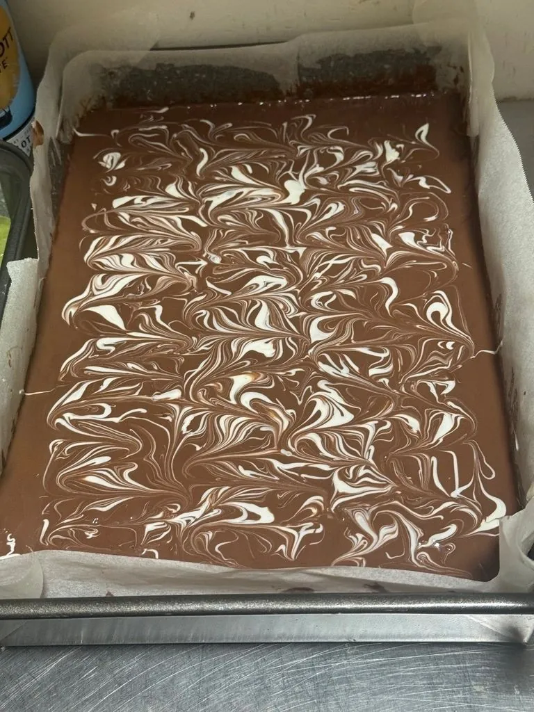 Tray of marbled chocolate slice
